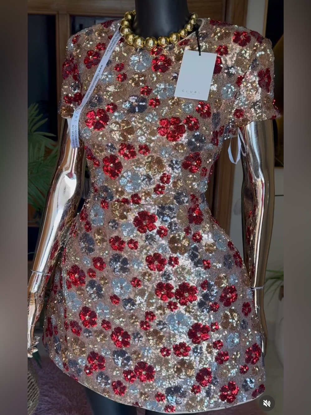 Short Sleeve Pink Sequin Floral Mini Dress
